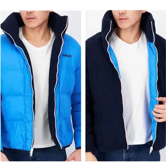 Fourlaps Polar Quilted Reversible Unisex Navy Blue Sherpa Jacket - Size S - NWT